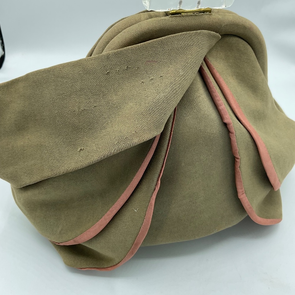 Vintage Muted - Khaki Green And Salmon - Peach Wristlet Purse 1930’s-1940’s - Picture 9 of 11